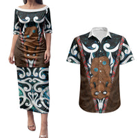 New Zealand Whakairo Couples Matching Puletasi and Hawaiian Shirt Tiki Maori Carving Taniko Motifs LT14 Multicolor - Polynesian Pride