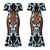 New Zealand Whakairo Family Matching Mermaid Dress and Hawaiian Shirt Tiki Maori Carving Taniko Motifs LT14 Mom's Dress Multicolor - Polynesian Pride