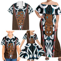 New Zealand Whakairo Family Matching Off Shoulder Maxi Dress and Hawaiian Shirt Tiki Maori Carving Taniko Motifs LT14 - Polynesian Pride