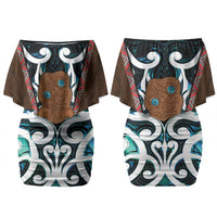 New Zealand Whakairo Family Matching Off Shoulder Short Dress and Hawaiian Shirt Tiki Maori Carving Taniko Motifs LT14 Mom's Dress Multicolor - Polynesian Pride