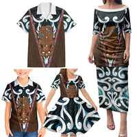 New Zealand Whakairo Family Matching Puletasi and Hawaiian Shirt Tiki Maori Carving Taniko Motifs LT14 - Polynesian Pride