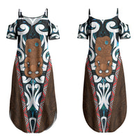 New Zealand Whakairo Family Matching Summer Maxi Dress and Hawaiian Shirt Tiki Maori Carving Taniko Motifs LT14 Mom's Dress Multicolor - Polynesian Pride