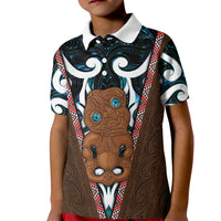 New Zealand Whakairo Kid Polo Shirt Tiki Maori Carving Taniko Motifs LT14 Kid Multicolor - Polynesian Pride