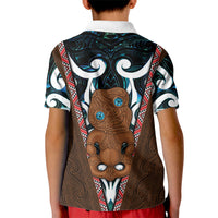 New Zealand Whakairo Kid Polo Shirt Tiki Maori Carving Taniko Motifs LT14 - Polynesian Pride