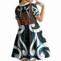 New Zealand Whakairo Kid Short Sleeve Dress Tiki Maori Carving Taniko Motifs LT14 - Polynesian Pride