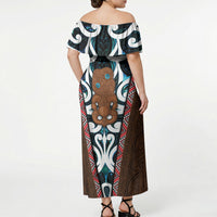 New Zealand Whakairo Off Shoulder Maxi Dress Tiki Maori Carving Taniko Motifs LT14 - Polynesian Pride