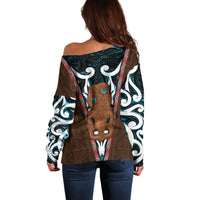 New Zealand Whakairo Off Shoulder Sweater Tiki Maori Carving Taniko Motifs LT14 - Polynesian Pride