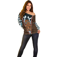 New Zealand Whakairo Off Shoulder Sweater Tiki Maori Carving Taniko Motifs LT14 - Polynesian Pride