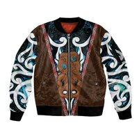New Zealand Whakairo Sleeve Zip Bomber Jacket Tiki Maori Carving Taniko Motifs LT14 Unisex Multicolor - Polynesian Pride