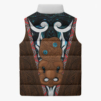New Zealand Whakairo Sleeveless Puffer Jacket Tiki Maori Carving Taniko Motifs LT14 - Polynesian Pride