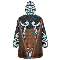 New Zealand Whakairo Wearable Blanket Hoodie Tiki Maori Carving Taniko Motifs LT14 - Polynesian Pride