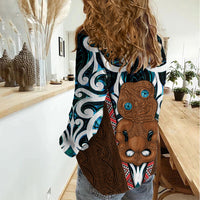 New Zealand Whakairo Women Casual Shirt Tiki Maori Carving Taniko Motifs LT14 - Polynesian Pride