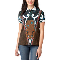 New Zealand Whakairo Women Polo Shirt Tiki Maori Carving Taniko Motifs LT14 - Polynesian Pride