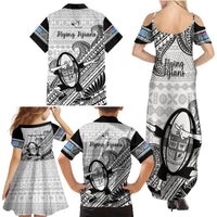 Fiji Tapa Rugby Family Matching Summer Maxi Dress and Hawaiian Shirt Flying Fijian 2023 World Cup With Dabbing Ball LT14 - Polynesian Pride