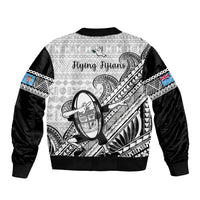 Fiji Tapa Rugby Sleeve Zip Bomber Jacket Flying Fijian 2023 World Cup With Dabbing Ball LT14 - Polynesian Pride