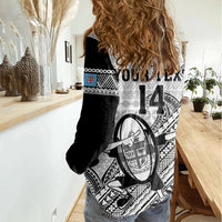 Custom Fiji Tapa Rugby Women Casual Shirt Flying Fijian 2023 World Cup With Dabbing Ball LT14 - Polynesian Pride
