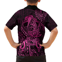 Polynesia Breast Cancer Awareness Family Matching Off Shoulder Long Sleeve Dress and Hawaiian Shirt No One Fights Alone Pink Ribbon With Butterfly LT14 - Polynesian Pride