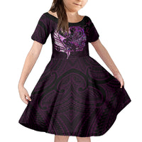 Personalised New Zealand Breast Cancer Family Matching Mermaid Dress and Hawaiian Shirt Fight Like A Girl Pink Manaia Fern With Paua Shell LT14 Daughter's Dress Pink - Polynesian Pride