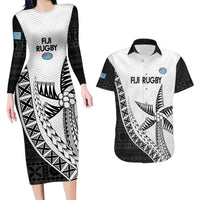 Custom Fiji Rugby Couples Matching Long Sleeve Bodycon Dress and Hawaiian Shirt Go Champions Fijian Tapa Cloth LT14 White - Polynesian Pride