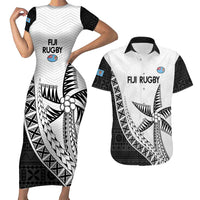 Custom Fiji Rugby Couples Matching Short Sleeve Bodycon Dress and Hawaiian Shirt Go Champions Fijian Tapa Cloth LT14 White - Polynesian Pride