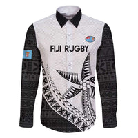 Custom Fiji Rugby Family Matching Short Sleeve Bodycon Dress and Hawaiian Shirt Go Champions Fijian Tapa Cloth LT14 Dad's Shirt - Long Sleeve White - Polynesian Pride