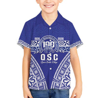 Personalised Queen Salote College Family Matching Off The Shoulder Long Sleeve Dress and Hawaiian Shirt Kolisi Fefine 100th Anniversary Kupesi Blue LT14 Son's Shirt Blue - Polynesian Pride
