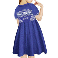Personalised Queen Salote College Kid Short Sleeve Dress Kolisi Fefine 100th Anniversary Kupesi Blue - Polynesian Pride