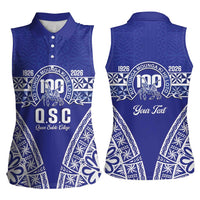 Personalised Queen Salote College Women Sleeveless Polo Shirt Kolisi Fefine 100th Anniversary Kupesi Blue LT14 - Polynesian Pride