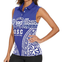 Personalised Queen Salote College Women Sleeveless Polo Shirt Kolisi Fefine 100th Anniversary Kupesi Blue LT14 - Polynesian Pride