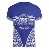 Personalised Queen Salote College Women V-Neck T-Shirt Kolisi Fefine 100th Anniversary Kupesi Blue LT14 - Polynesian Pride