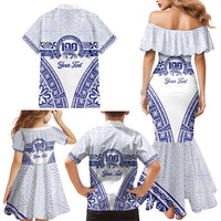 Personalised Queen Salote College Family Matching Mermaid Dress and Hawaiian Shirt Kolisi Fefine 100th Anniversary Kupesi White LT14 - Polynesian Pride