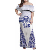 Personalised Queen Salote College Family Matching Off Shoulder Maxi Dress and Hawaiian Shirt Kolisi Fefine 100th Anniversary Kupesi White LT14 Mom's Dress White - Polynesian Pride