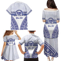 Personalised Queen Salote College Family Matching Puletasi and Hawaiian Shirt Kolisi Fefine 100th Anniversary Kupesi White LT14 - Polynesian Pride
