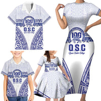 Personalised Queen Salote College Family Matching Short Sleeve Bodycon Dress and Hawaiian Shirt Kolisi Fefine 100th Anniversary Kupesi White LT14 - Polynesian Pride