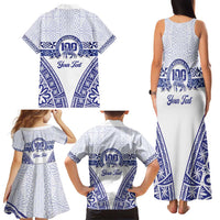 Personalised Queen Salote College Family Matching Tank Maxi Dress and Hawaiian Shirt Kolisi Fefine 100th Anniversary Kupesi White LT14 - Polynesian Pride