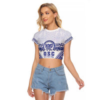 Personalised Queen Salote College Raglan Cropped T Shirt Kolisi Fefine 100th Anniversary Kupesi White - Polynesian Pride