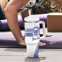 Personalised Queen Salote College Tumbler With Handle Kolisi Fefine 100th Anniversary Kupesi White - Polynesian Pride
