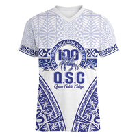 Personalised Queen Salote College Women V-Neck T-Shirt Kolisi Fefine 100th Anniversary Kupesi White LT14 Female White - Polynesian Pride