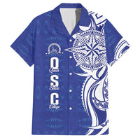 Personalised Queen Salote College Family Matching Short Sleeve Bodycon Dress and Hawaiian Shirt QSC Est 1926 Ngatu Pattern LT14 Dad's Shirt - Short Sleeve Blue - Polynesian Pride