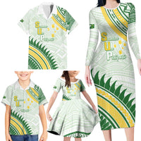Personalised Samoa Ua Potopoto Family Matching Long Sleeve Bodycon Dress and Hawaiian Shirt SUP Est 2025 Samoan Pattern LT14 - Polynesian Pride
