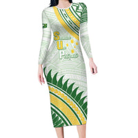 Personalised Samoa Ua Potopoto Family Matching Long Sleeve Bodycon Dress and Hawaiian Shirt SUP Est 2025 Samoan Pattern LT14 Mom's Dress White - Polynesian Pride