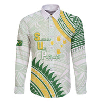 Personalised Samoa Ua Potopoto Family Matching Off The Shoulder Long Sleeve Dress and Hawaiian Shirt SUP Est 2025 Samoan Pattern LT14 Dad's Shirt - Long Sleeve White - Polynesian Pride