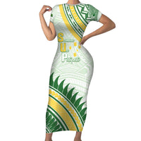 Personalised Samoa Ua Potopoto Family Matching Short Sleeve Bodycon Dress and Hawaiian Shirt SUP Est 2025 Samoan Pattern LT14 Mom's Dress White - Polynesian Pride