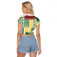 Samoa Uniting Party Raglan Cropped T Shirt SUP Est 2025 Siapo Pattern - Polynesian Pride