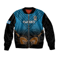 Custom Fiji Tapa Rugby Sleeve Zip Bomber Jacket Pacific 2023 Go Fijian Bati LT14 Unisex Blue - Polynesian Pride