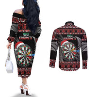 All I Want For Christmas Is Darts New Zealand Couples Matching Off The Shoulder Long Sleeve Dress and Long Sleeve Button Shirt LT14 - Polynesian Pride