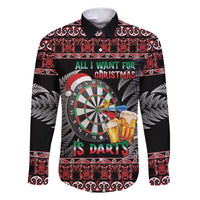 All I Want For Christmas Is Darts New Zealand Family Matching Long Sleeve Bodycon Dress and Hawaiian Shirt LT14 Dad's Shirt - Long Sleeve Black - Polynesian Pride