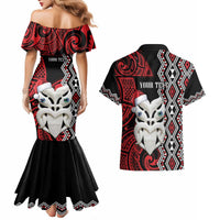 Personalised New Zealand Christmas Couples Matching Mermaid Dress and Hawaiian Shirt Meri Kirihimete Maori Wheku - Taniko Art LT14 - Polynesian Pride