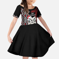 Personalised New Zealand Christmas Family Matching Long Sleeve Bodycon Dress and Hawaiian Shirt Meri Kirihimete Maori Wheku - Taniko Art LT14 Daughter's Dress Black - Polynesian Pride