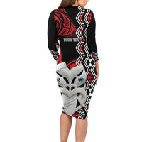 Personalised New Zealand Christmas Family Matching Long Sleeve Bodycon Dress and Hawaiian Shirt Meri Kirihimete Maori Wheku - Taniko Art LT14 - Polynesian Pride